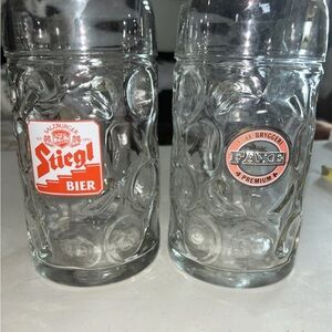 Stiegl Vintage Glass Bier Beer Stein Mugs 8” Tall By 4” Salzburger Faxe Bryggeri